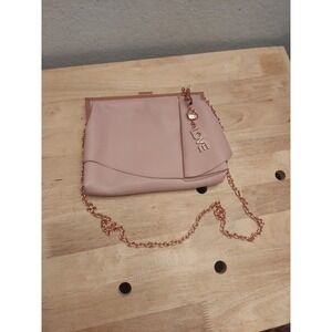 Guess Womens Pink Leather Studded‎ Inner Pockets Chain Strap Clutch Handbag